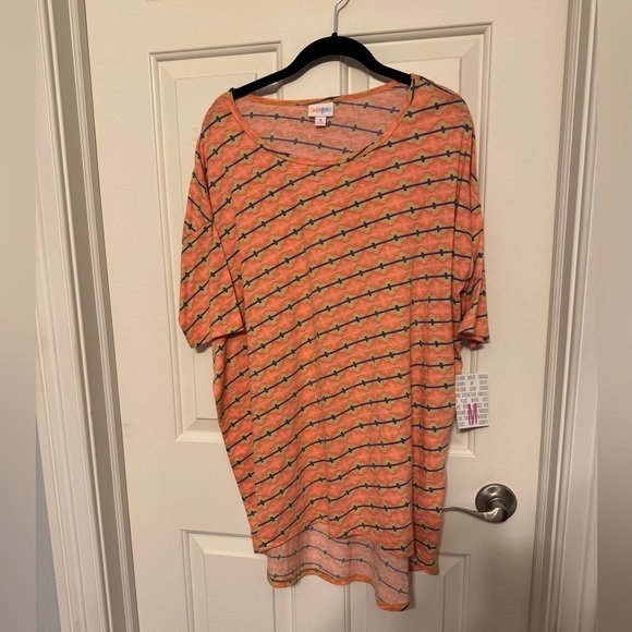 Lularoe Irma High Low Oversized Shirt Top Orange and Purple Faded Design Sz M - Picture 1 of 7